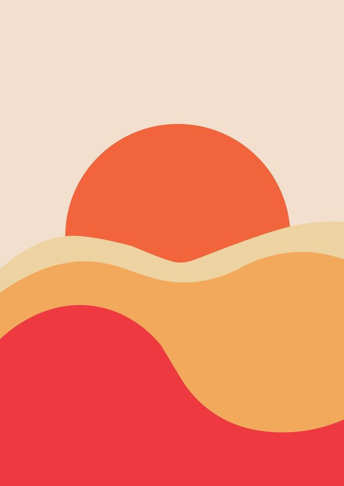 Desert with sun landscape in boho style vector