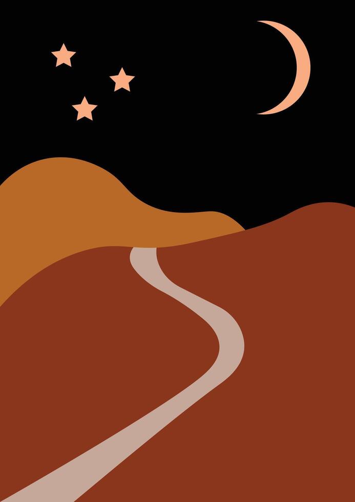 Desert landscape at night in boho style vector