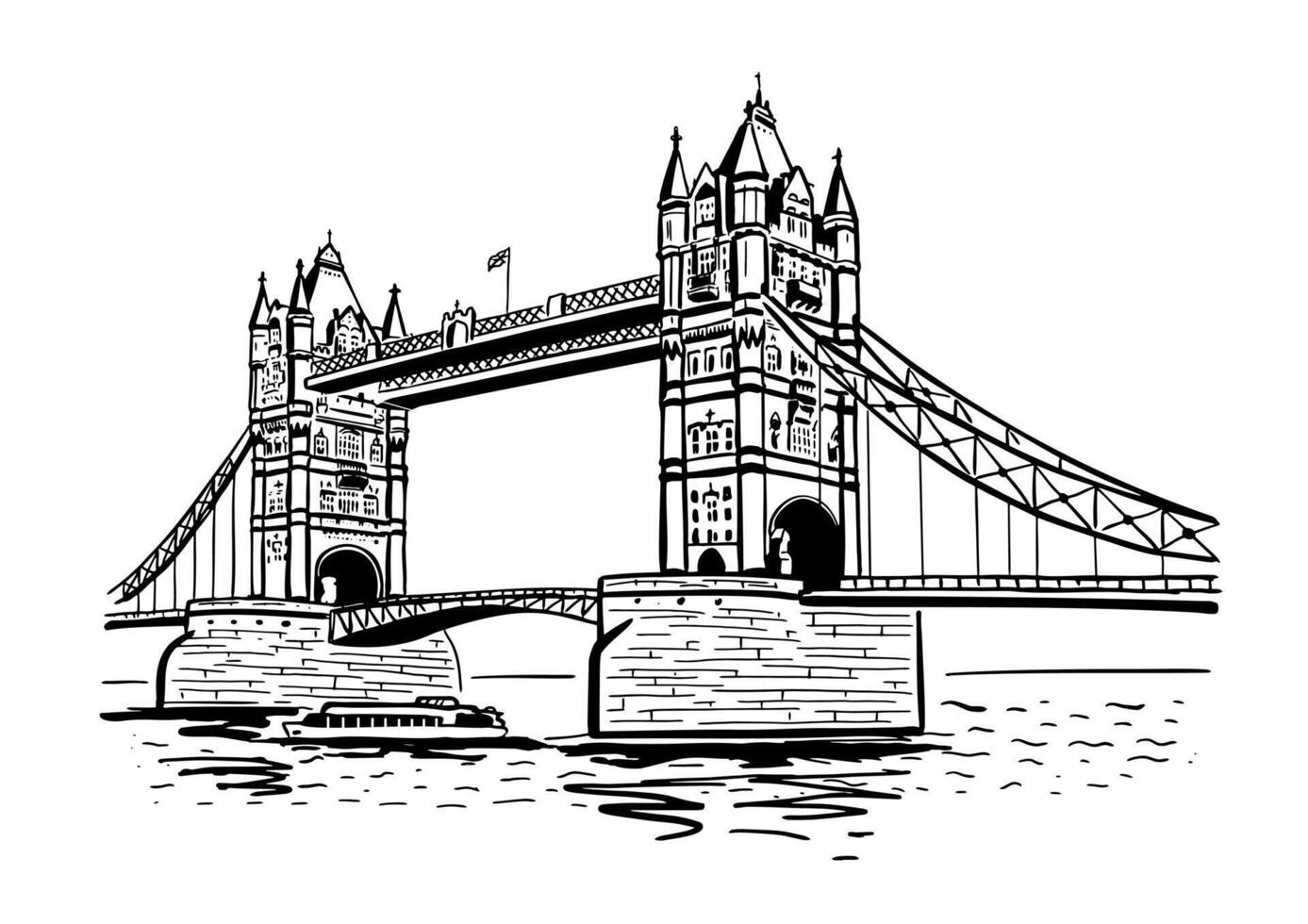Tower Bridge, illustration, hand sketch style. London Attractions. vector