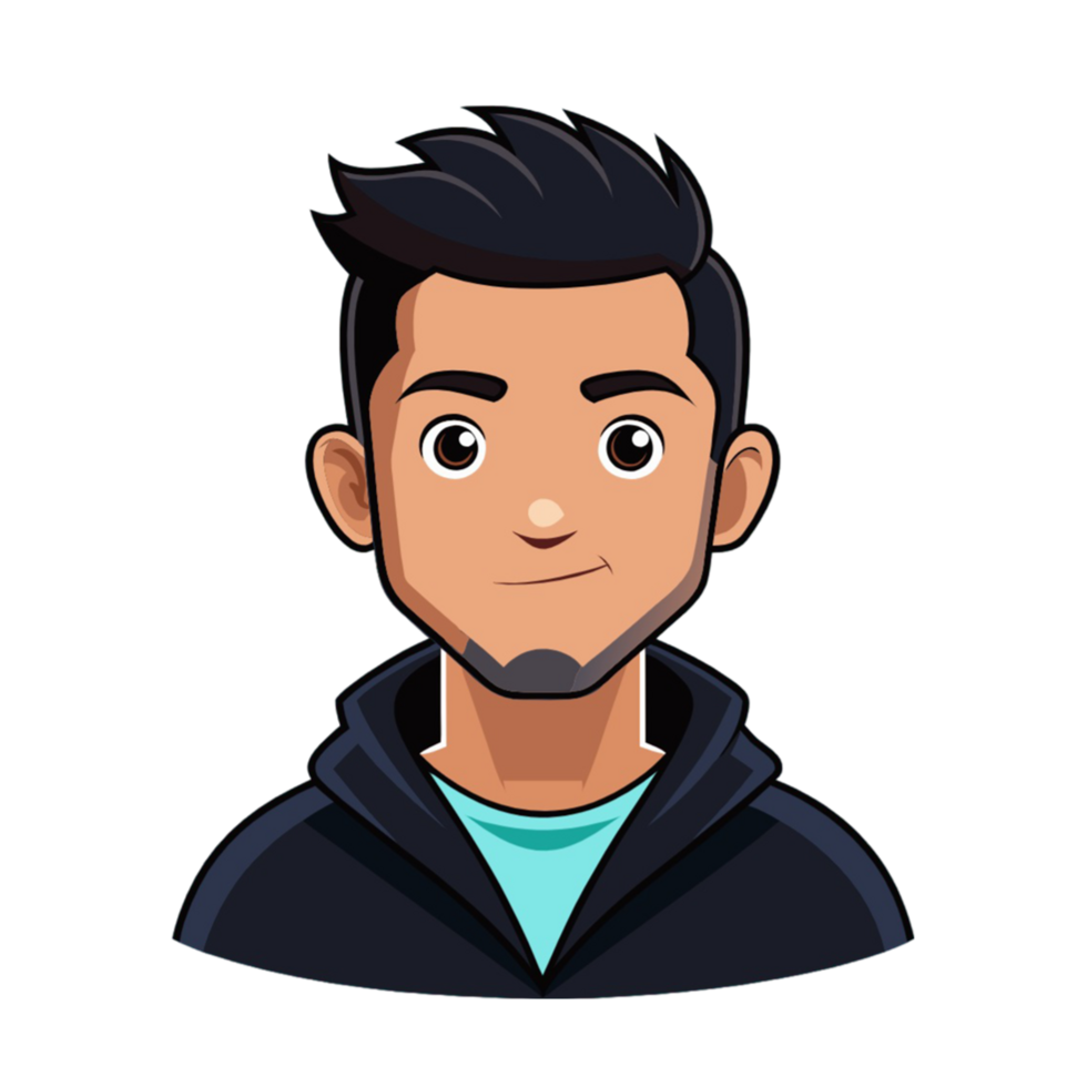 Modern Male Avatar with Black Hair and Hoodie Illustration. png
