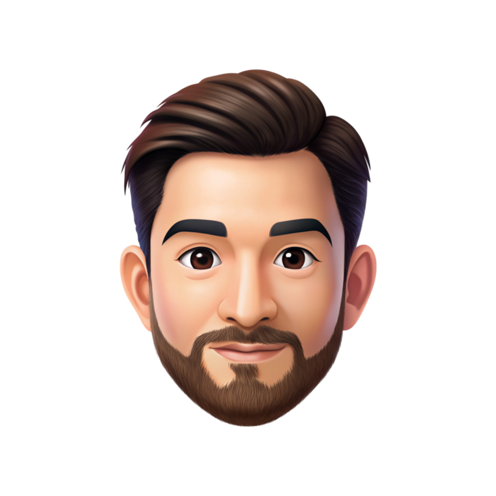Young smiling man head avatar with brown beard. 3d people character illustration. Cartoon minimal style png
