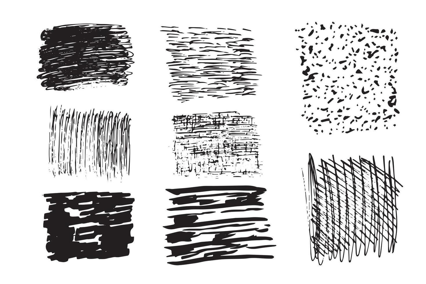 Hand drawn black strokes, textures, doodle set. Ideal for design elements. vector