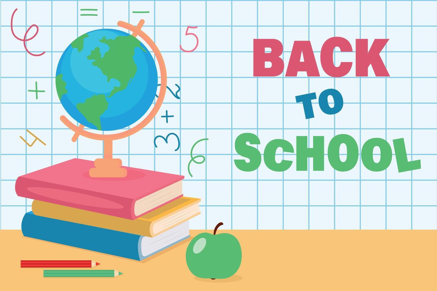 Back to school illustration with books and globe. vector