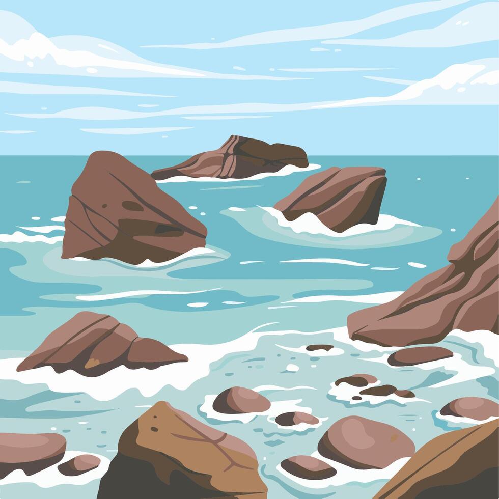 Bare rocks on a coastline with the sea gently washing vector