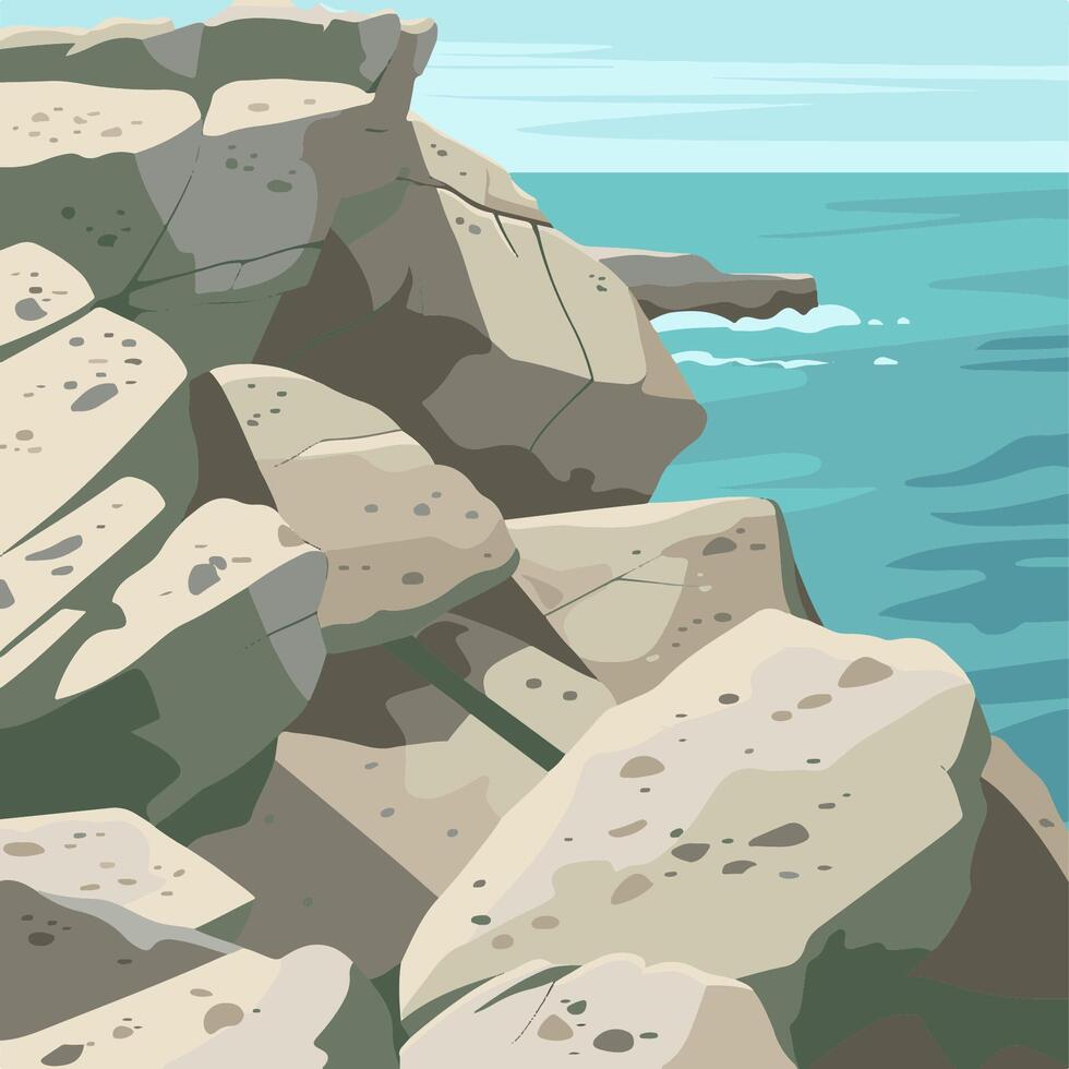 Bare rocks on a coastline with the sea gently washing vector