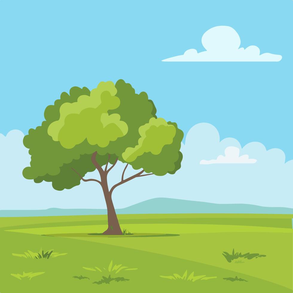 tree in a wide, open meadow vector