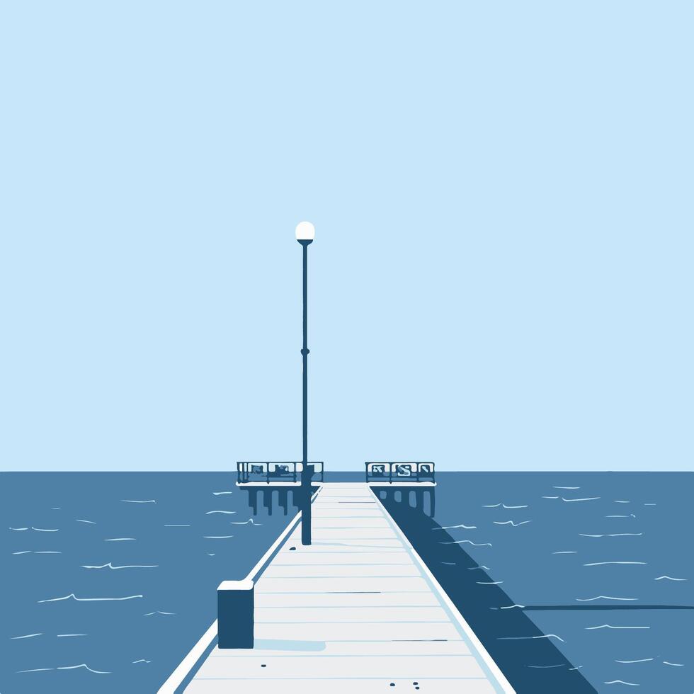a long pier extending into a calm sea vector