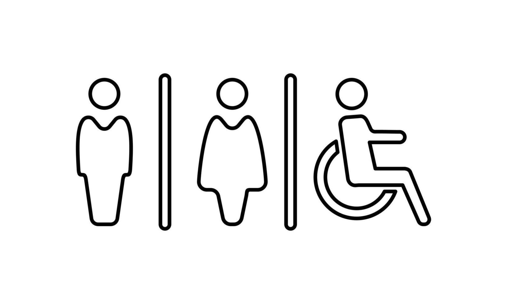 Male,Female , Handicap toilet sign, ikon design illustration in editable outline style, isolated on white background. vector