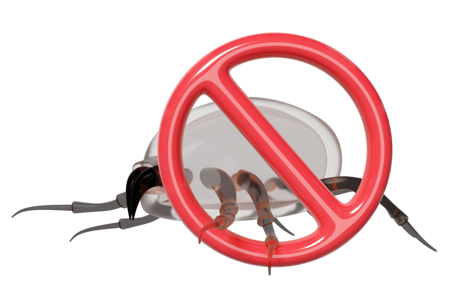 3d dust mites with warning sign isolated. concept of cleaning dust mites, bacteria, germs, 3d illustration render png