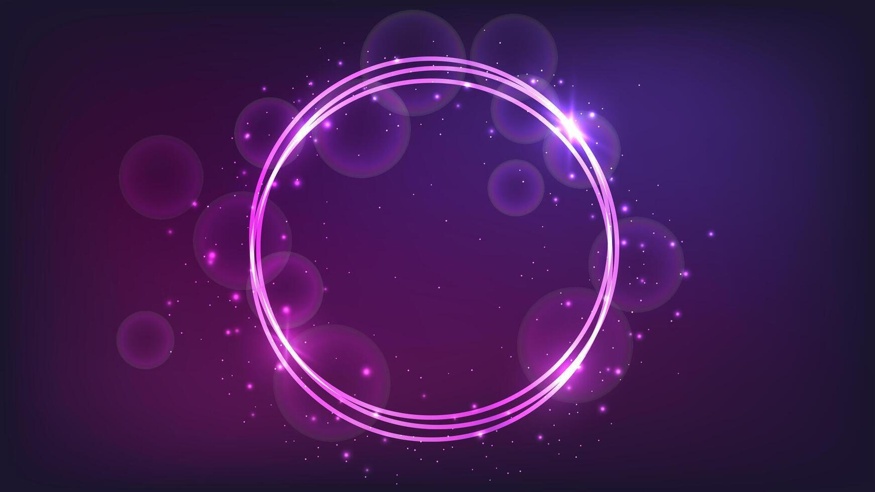 Neon round frame with shining effects and sparkles vector