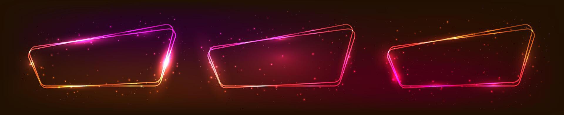 Neon double rounded frame with shining effects vector