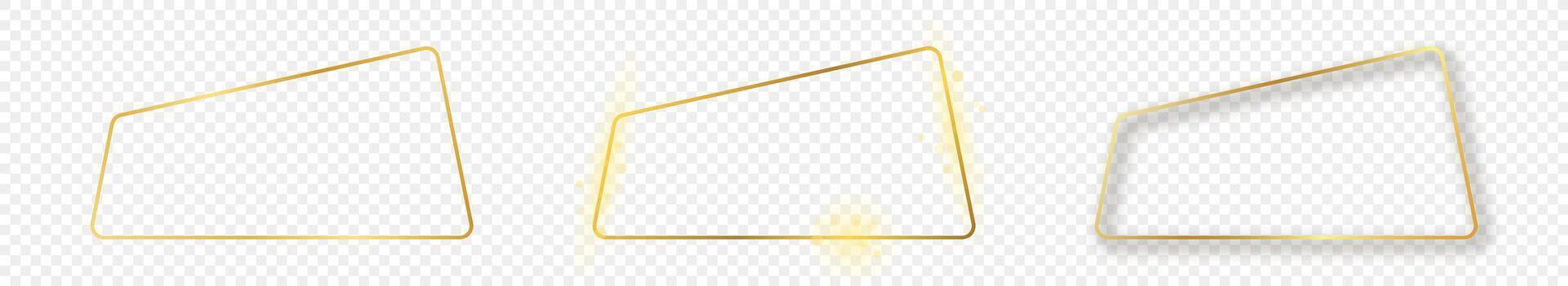 Gold glowing rounded trapezoid shape frame vector
