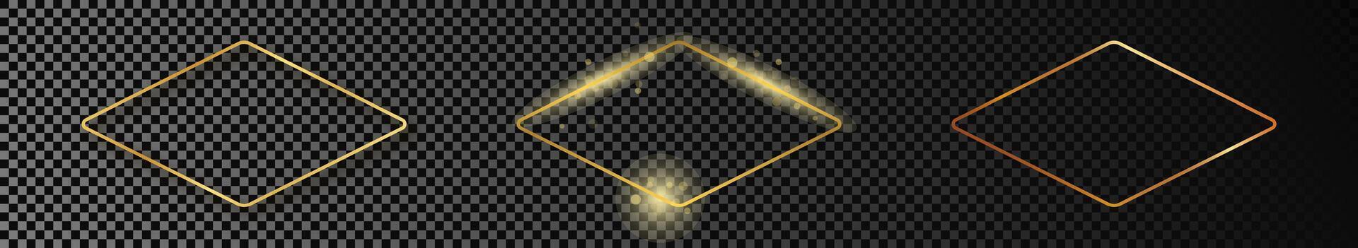 Gold glowing rounded rhombus shape frame vector