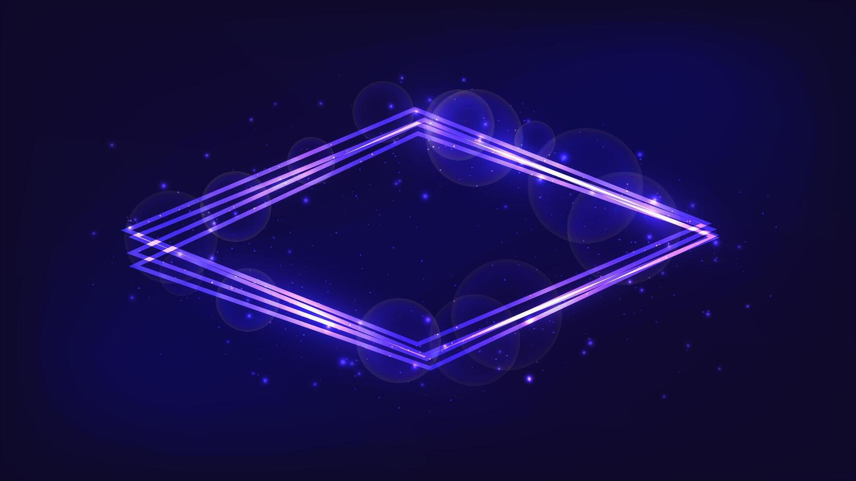 Neon rhombus frame with shining effects and sparkles vector