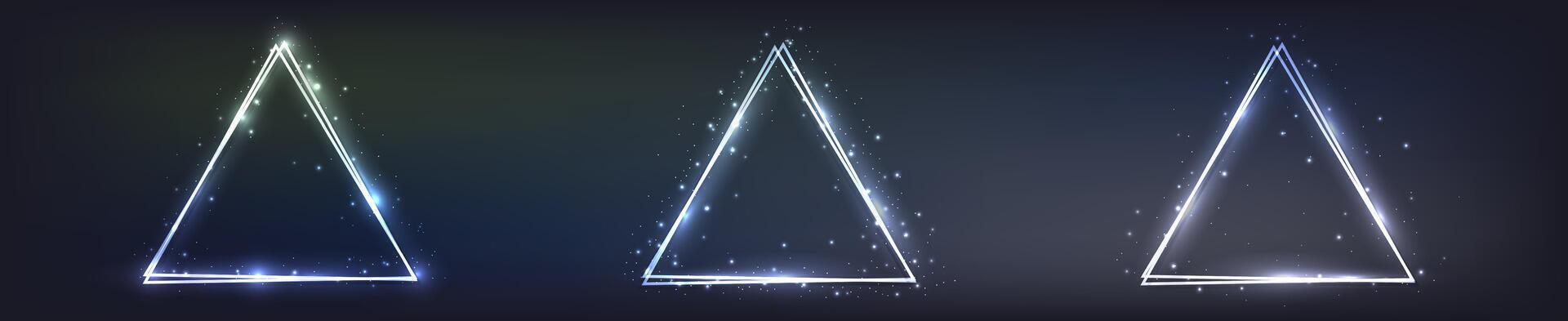 Neon double triangular frame with shining effects vector