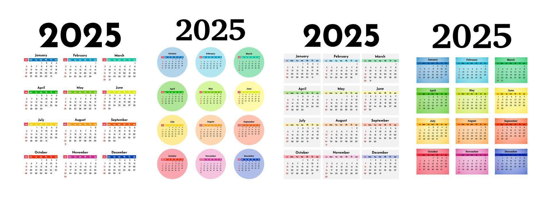 Set of calendars for 2025 isolated on a white background