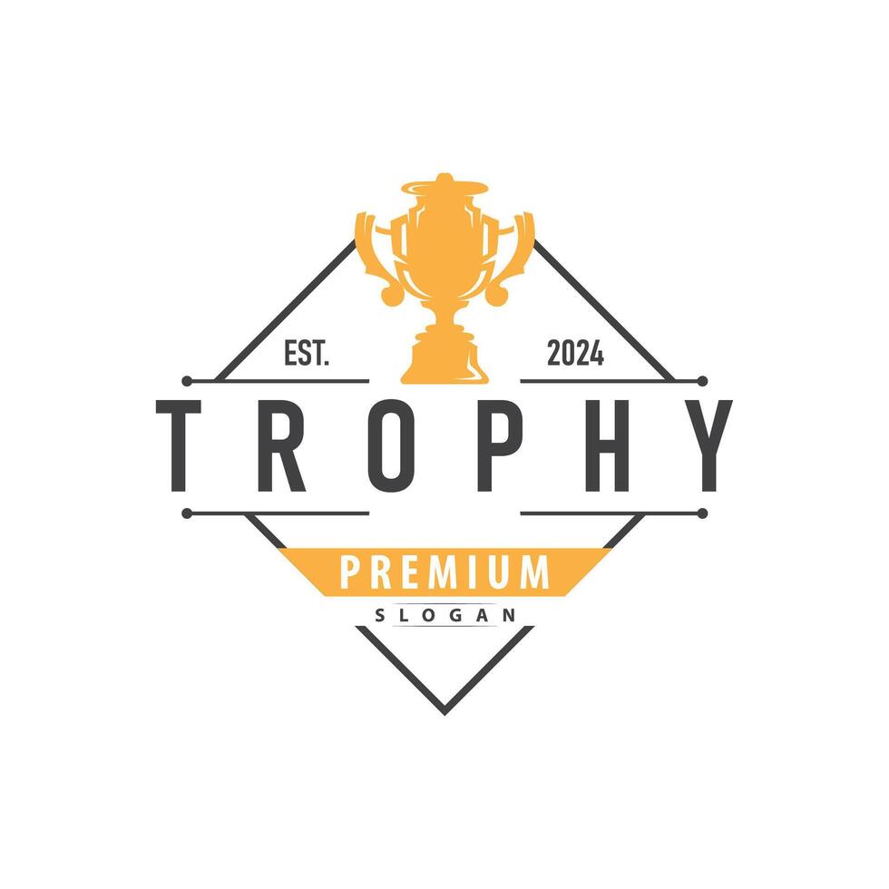 Trophy Logo, Sports Tournament Championship Cup Design. Minimalist Antique Victory Award vector