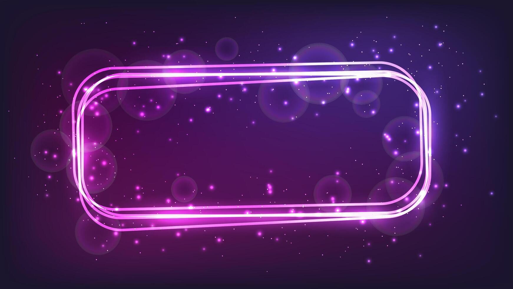 Neon rectangular frame with shining effects and sparkles vector