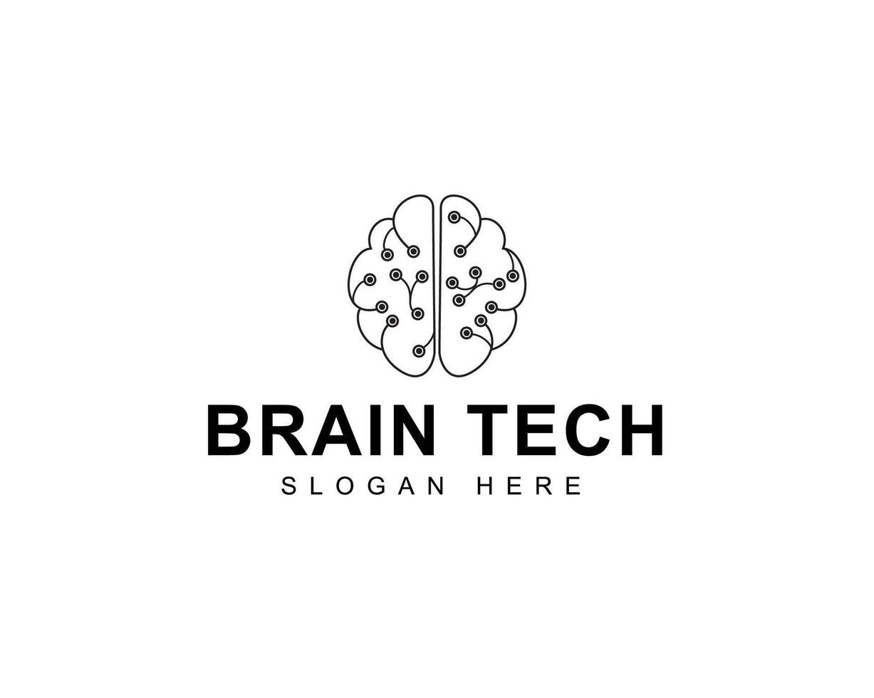Brain tech logo icon design with creative connect dot symbol. brain connection logo element. smart technology. brain hub logo design vector