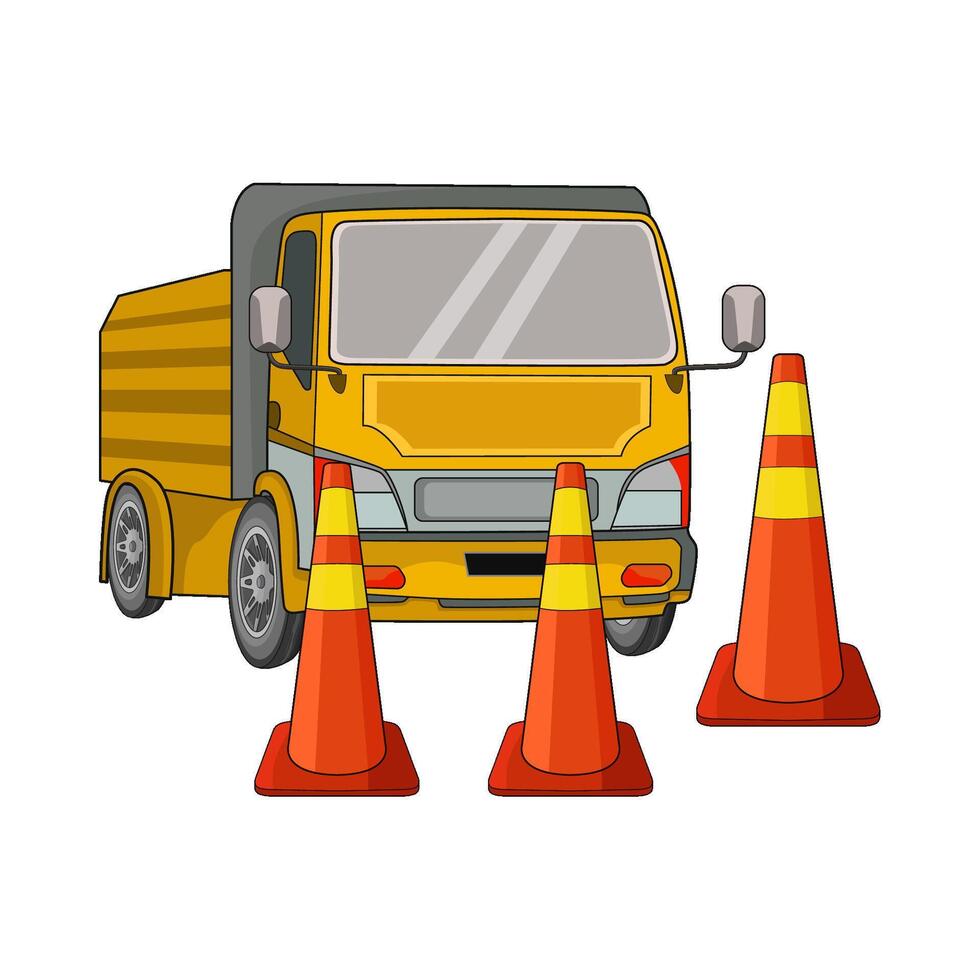 illustration of truck with traffic cone vector