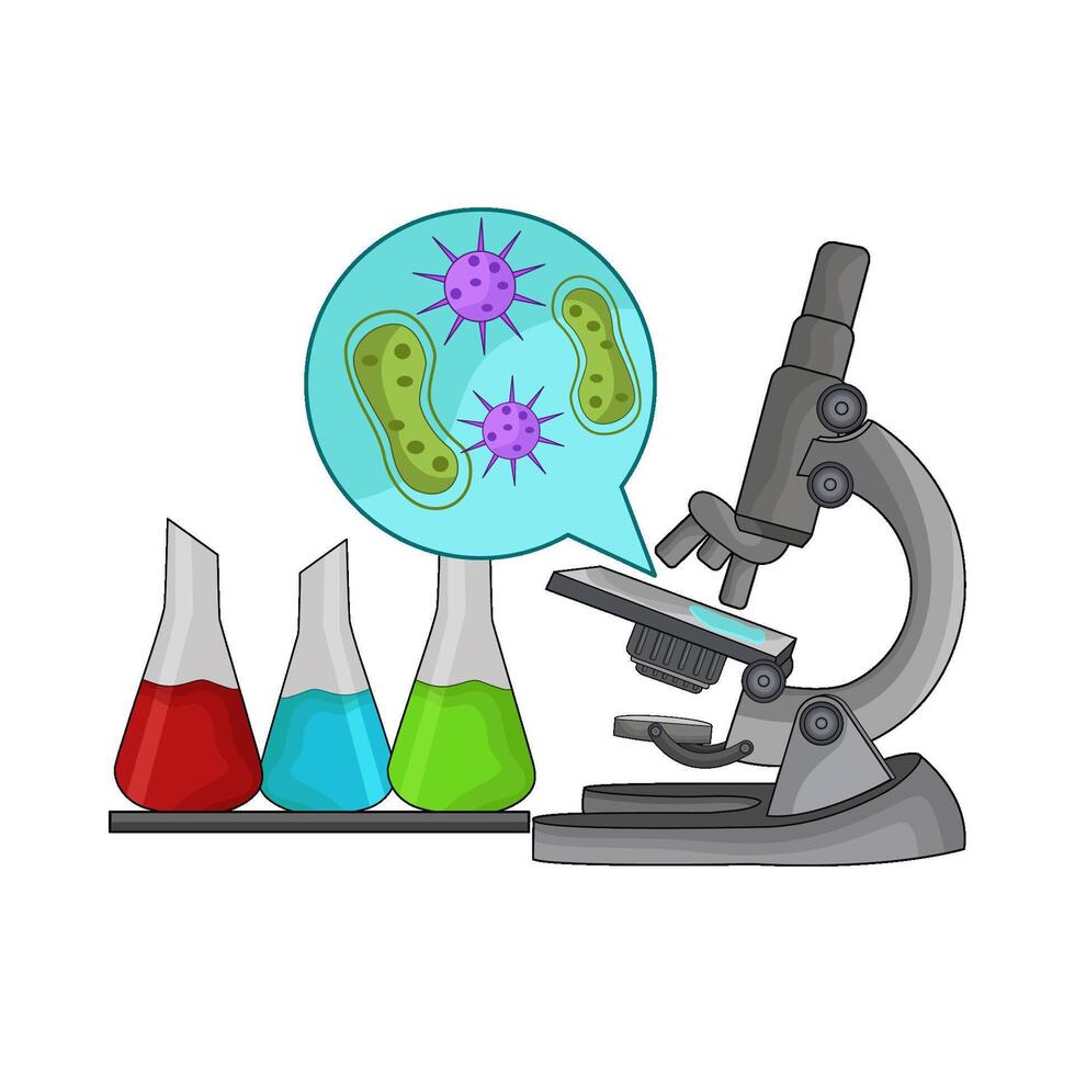 illustration of microscope with flask vector