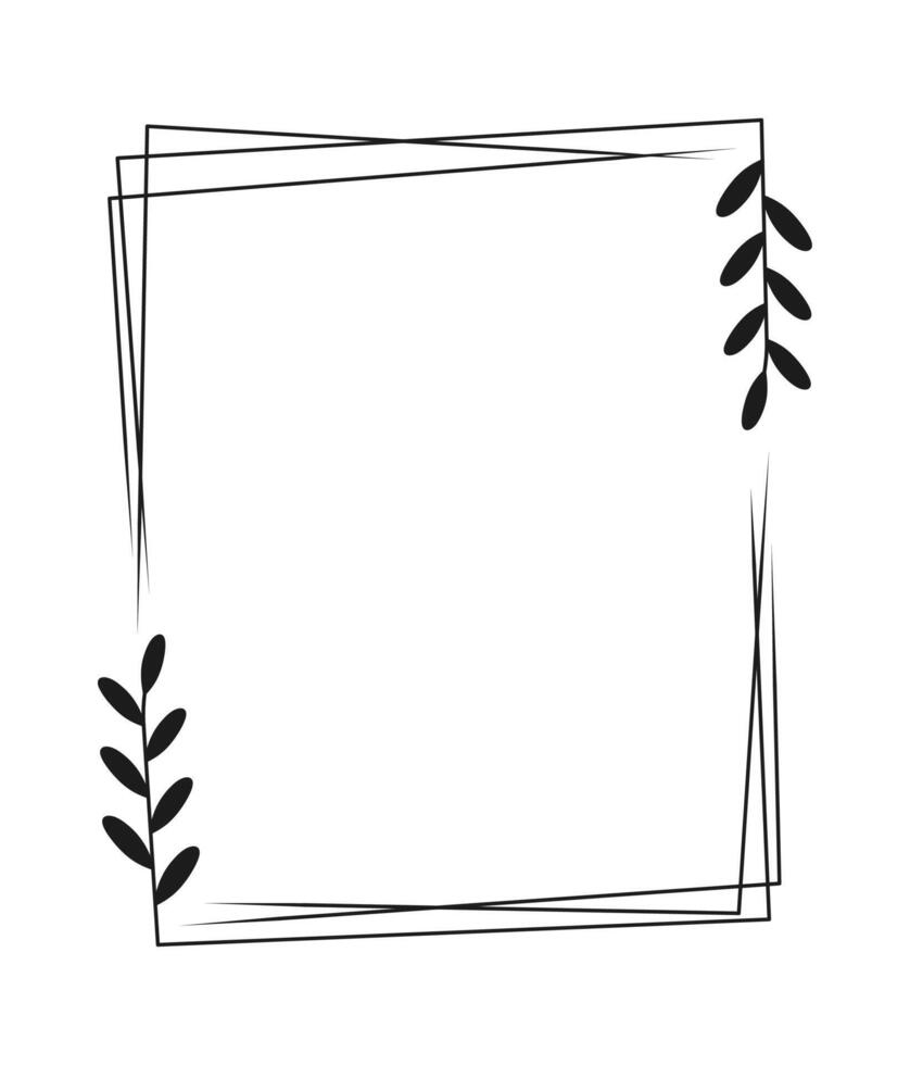 Elegant frames with hand drawn flowers and leaves, design templates in line style. Backgrounds for wedding invitations vector