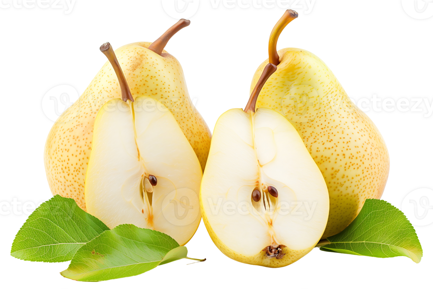 Fresh pear with pear slices isolated on transparent background png