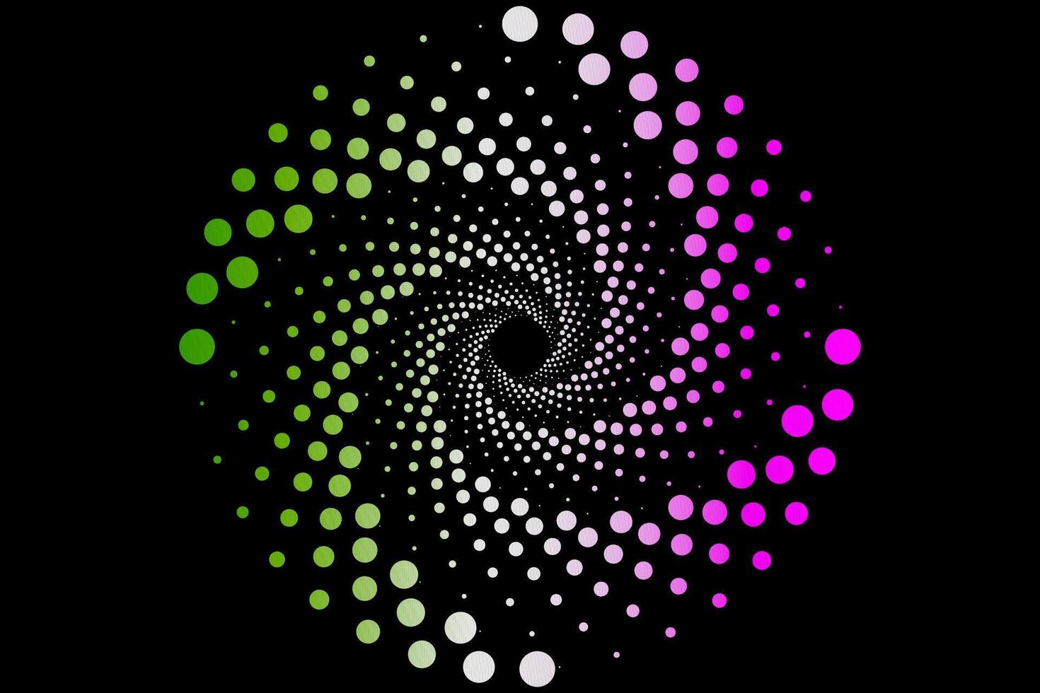 a spiral with green and pink dots on a black background vector