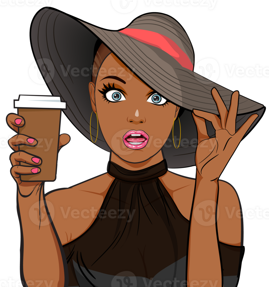 pop art comics cartoon expression character with cup of coffee,beverage png