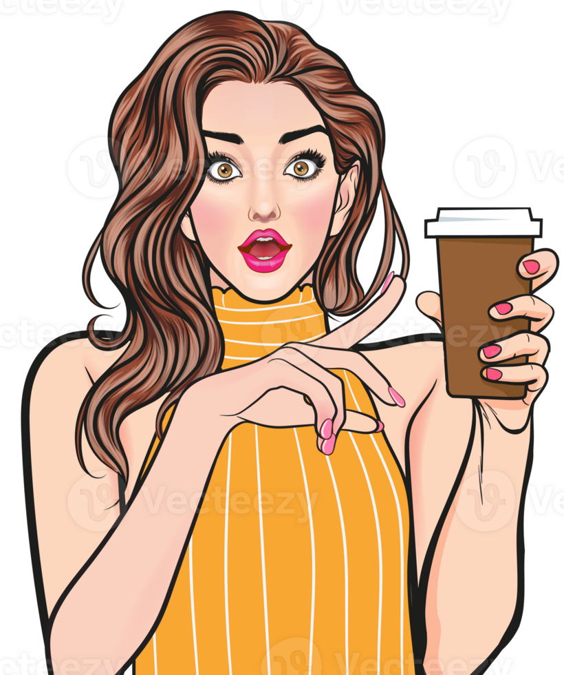 pop art comics cartoon expression character with cup of coffee,beverage png