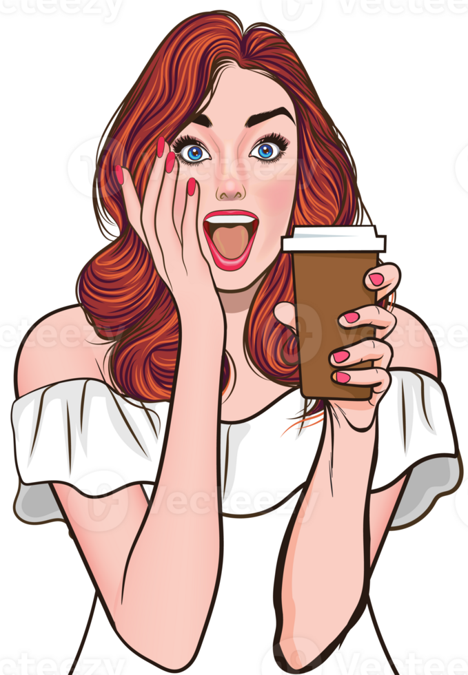 pop art comics cartoon expression character with cup of coffee,beverage png
