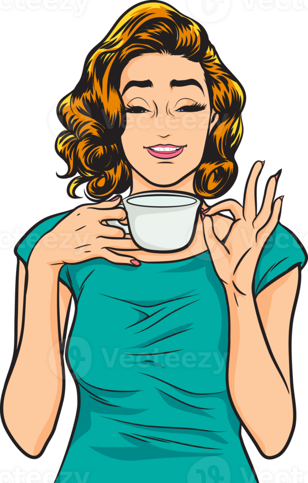 pop art comics cartoon expression character with cup of coffee,beverage png