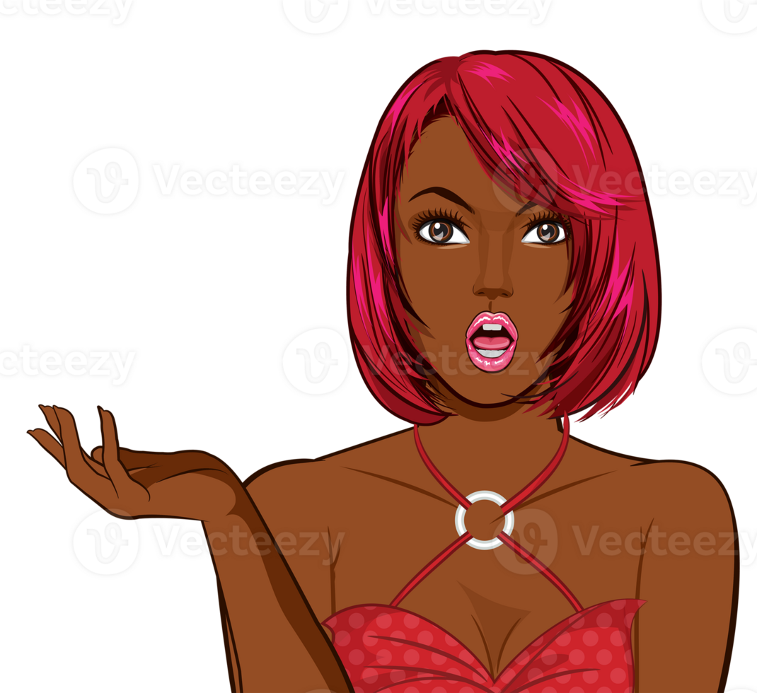 surprised black woman face in pop art comics style characters in various activities png