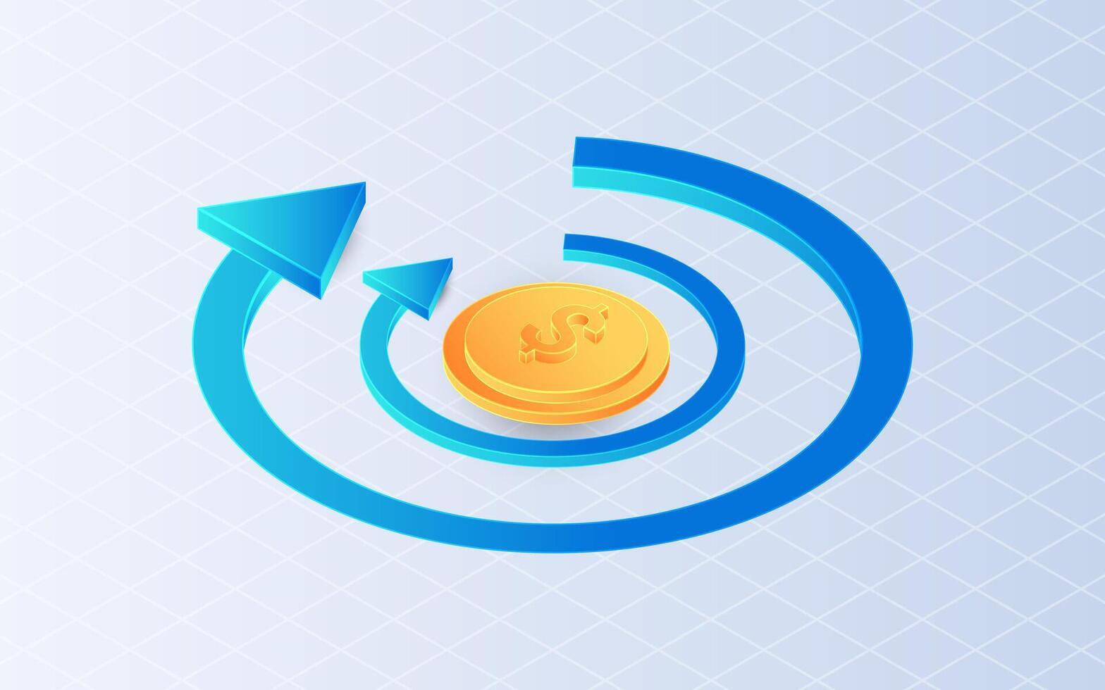 Isometric cashback with coin on white background. Refund for online store purchases vector