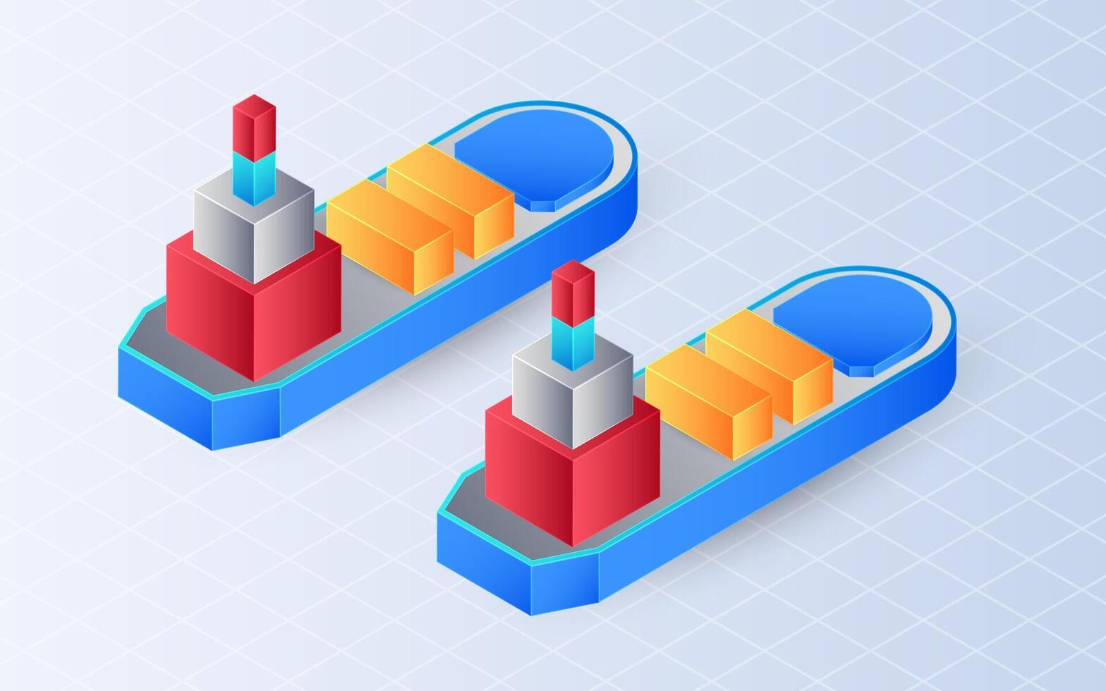 Isometric Freight Ship on white background. Transportation and logistics concept vector