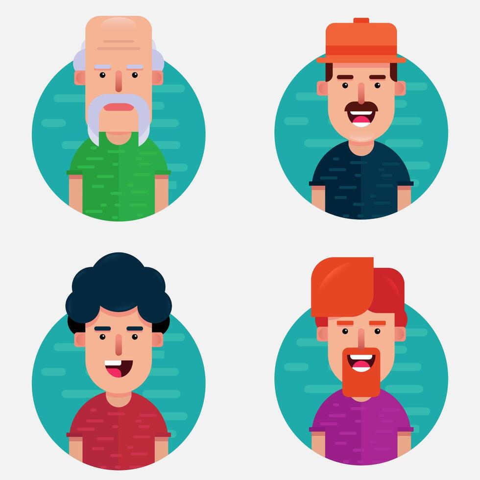 Set of hipster men avatars in flat style. vector