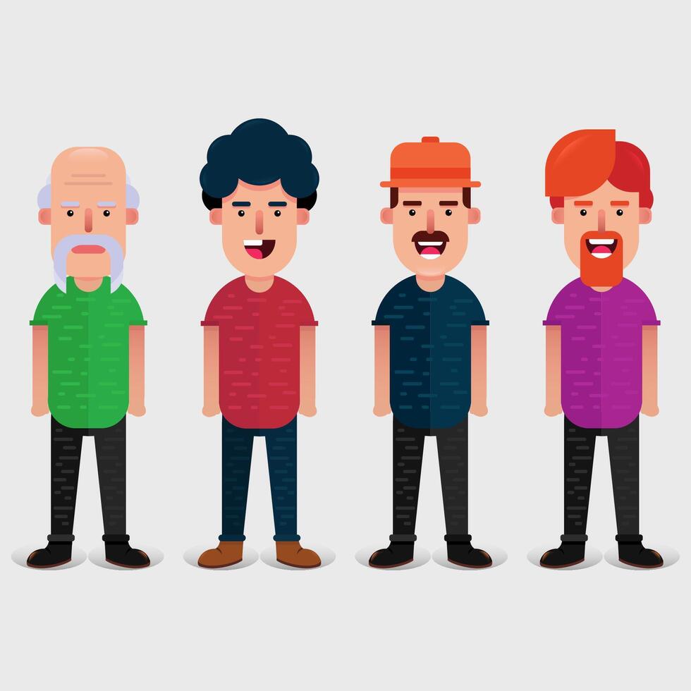 Set of men with different emotions. flat style. vector