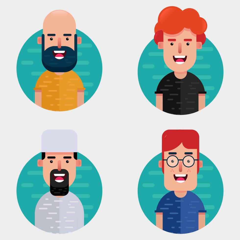 Set of hipster men avatars in flat style. vector