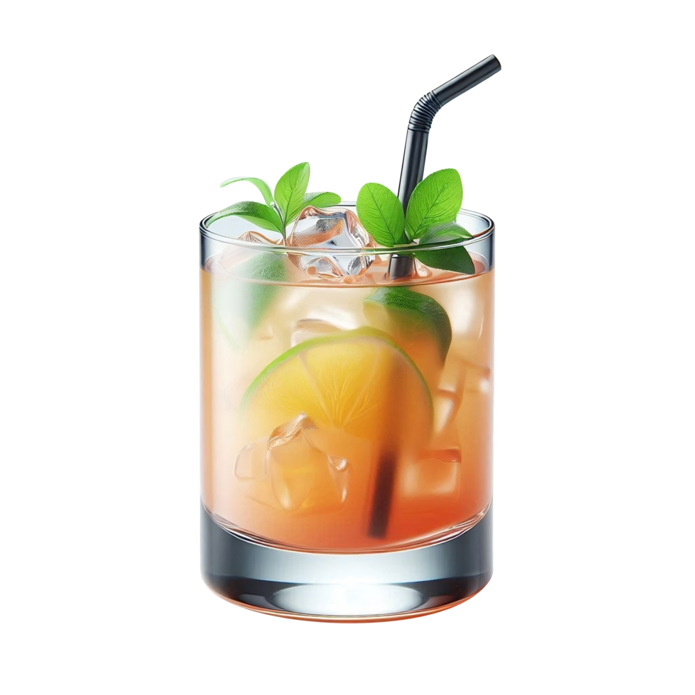 Refreshing Drink Orange Iced Tea with Mint Garnish png