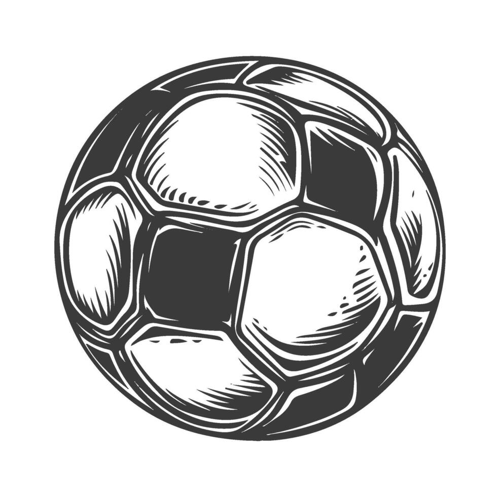 Black and white sketch of a soccer ball with shading isolated on white , vector