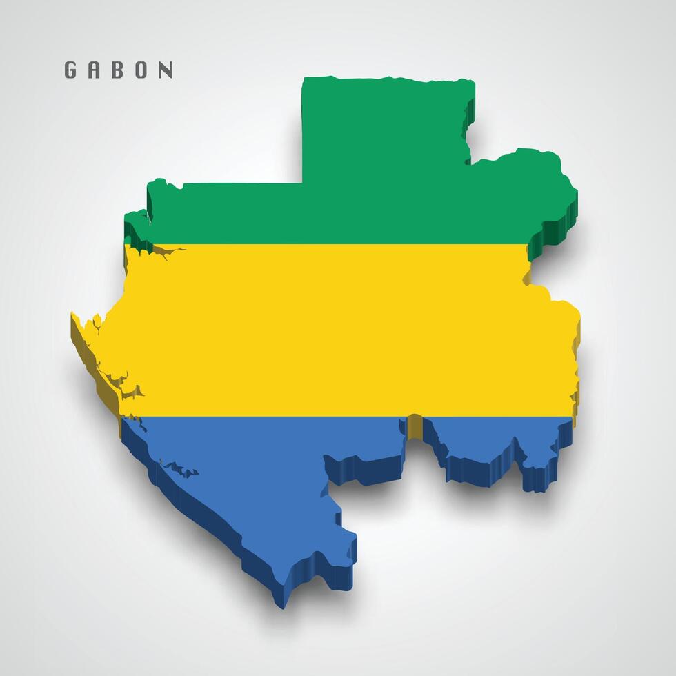 Gabon 3d map with national flag on grey background vector