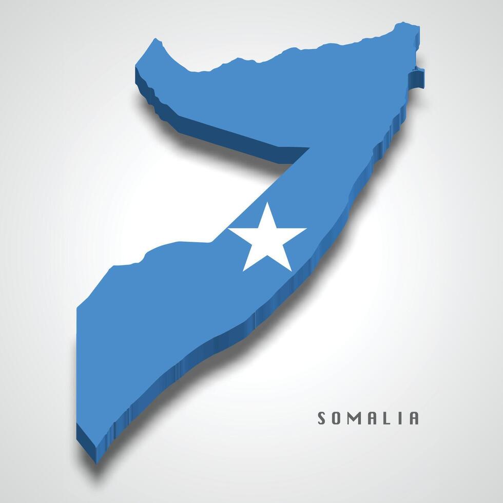 Somalia 3d map with national flag on grey background vector