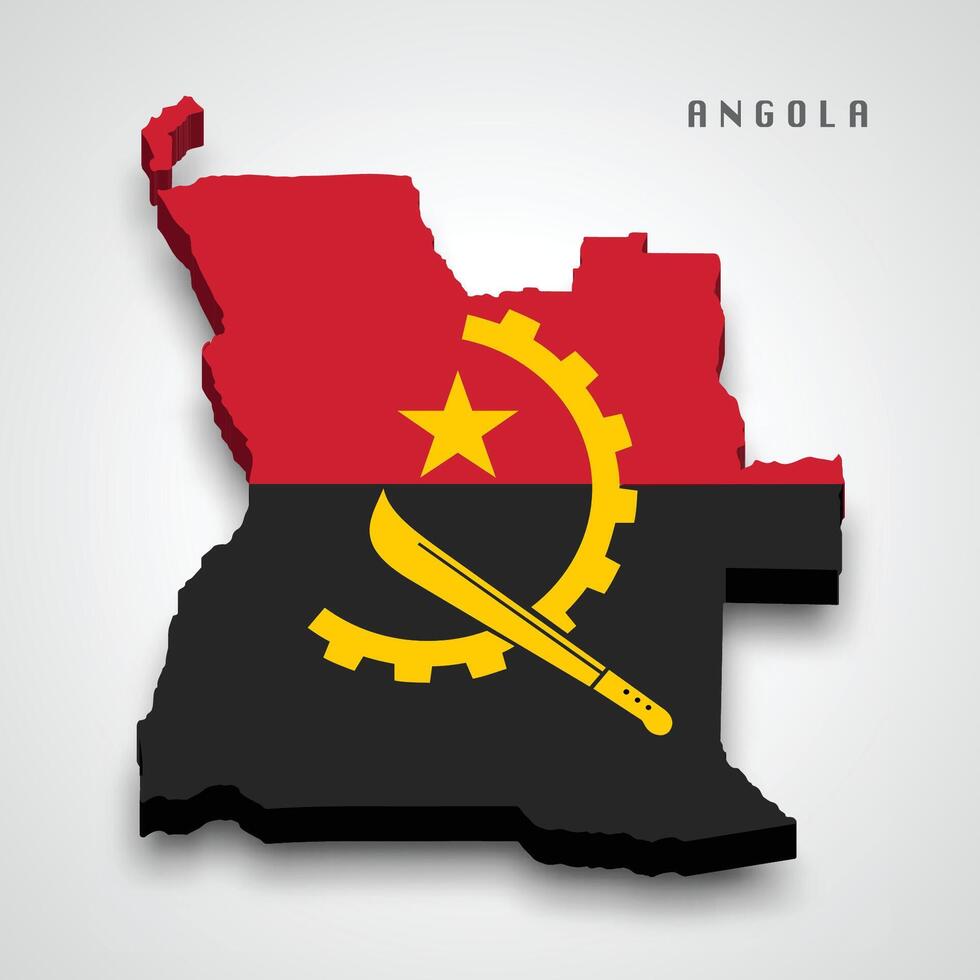 Angola 3d map with national flag on grey background vector