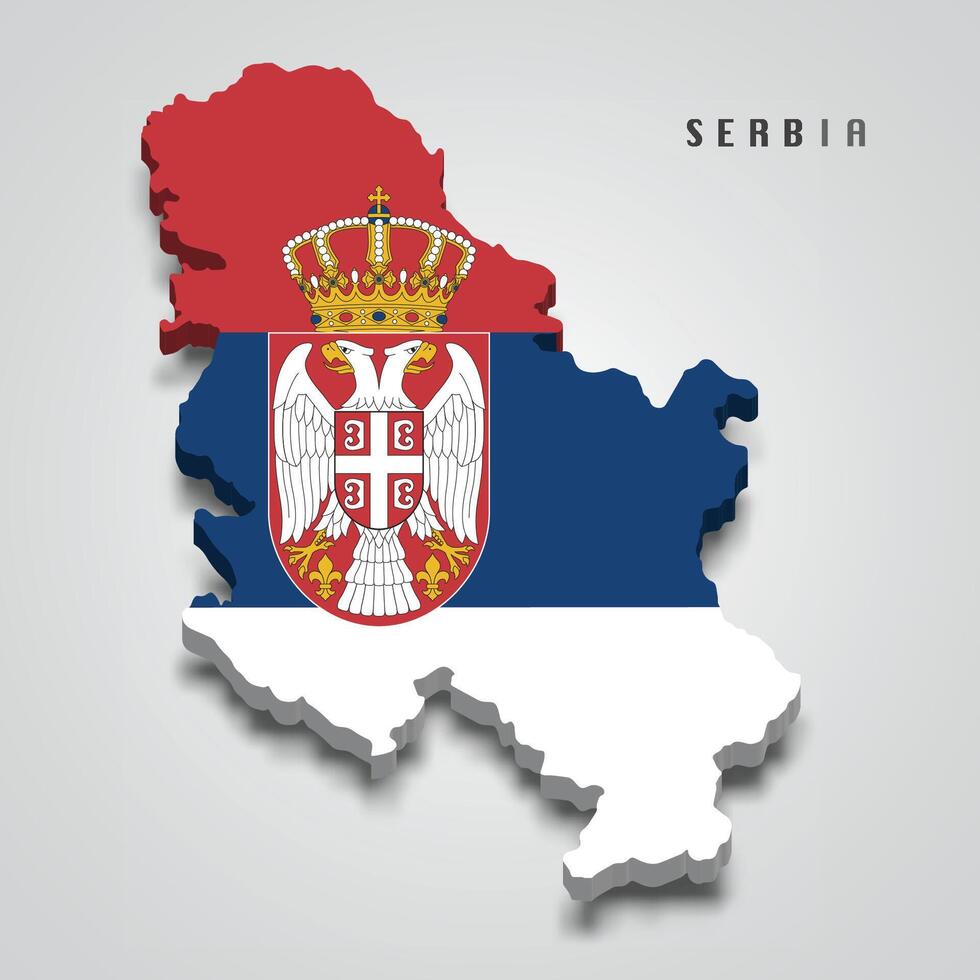 Serbia 3d map with national flag on grey background vector