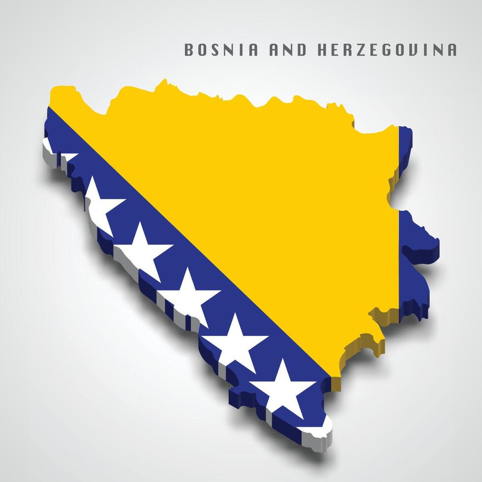 Bosnia and Herzegovina 3d map with national flag on grey background vector