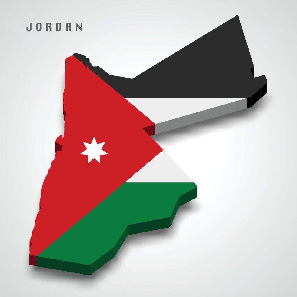 Jordan 3d map with national flag on grey background vector