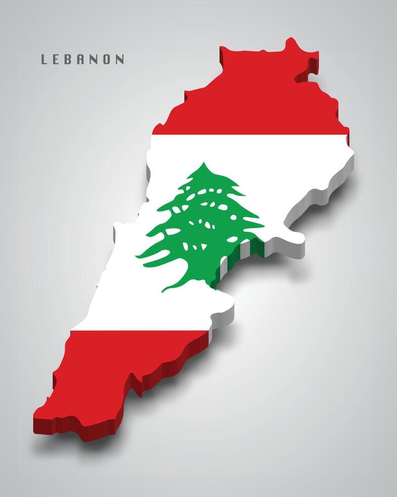 Lebanon 3d map with national flag on grey background vector
