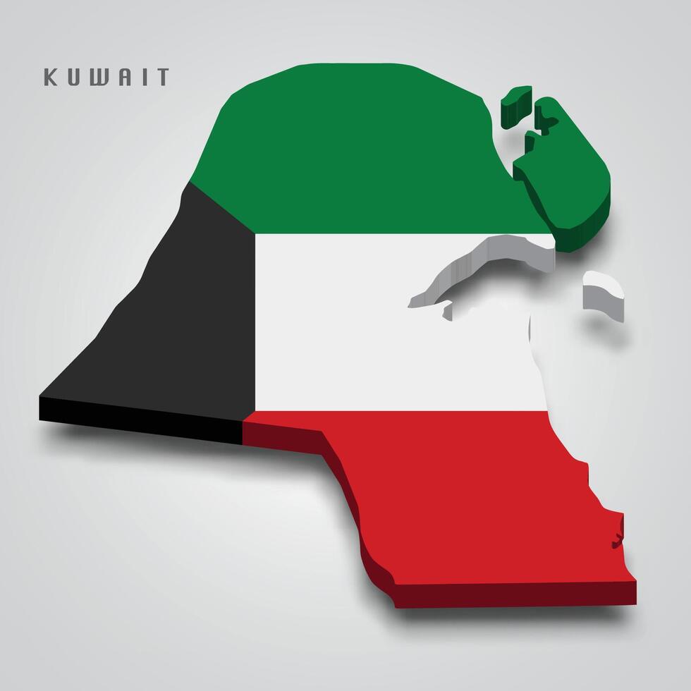 Kuwait 3d map with national flag on grey background vector