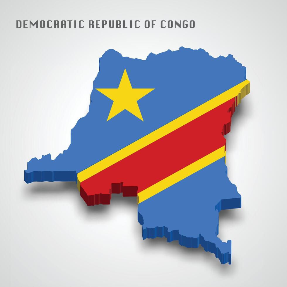 DR Congo 3d map with national flag on grey background vector