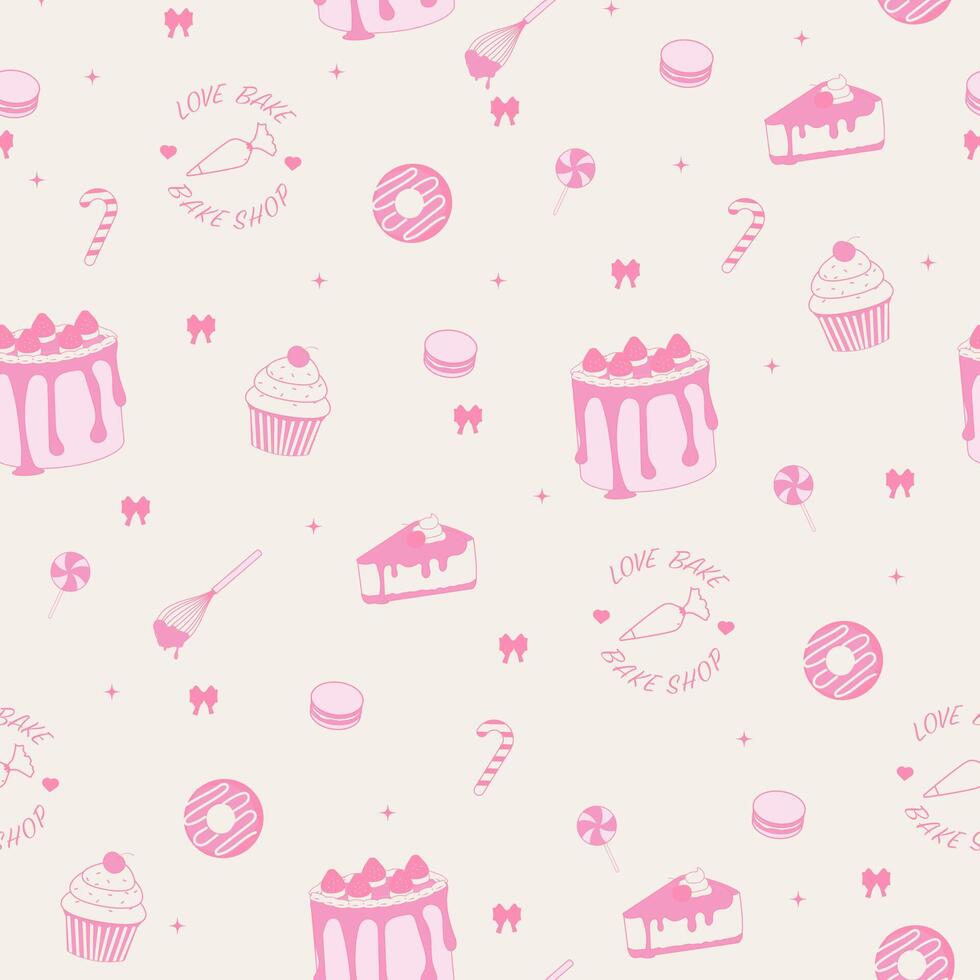 Cake and bakery seamless pattern vector